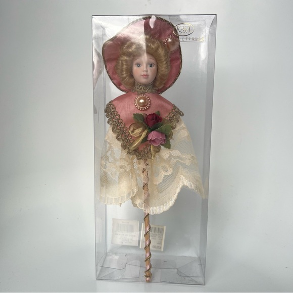 Vintage Kurt S Adler KSA Victorian Porcelain Doll Christmas Ornament Mauve Pink - Picture 2 of 16